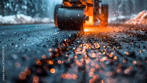 Using a cold milling machine to remove old asphalt for road pavement repair. Concept Road Construction, Asphalt Removal, Machinery Operation, Pavement Repair, Infrastructure Maintenance