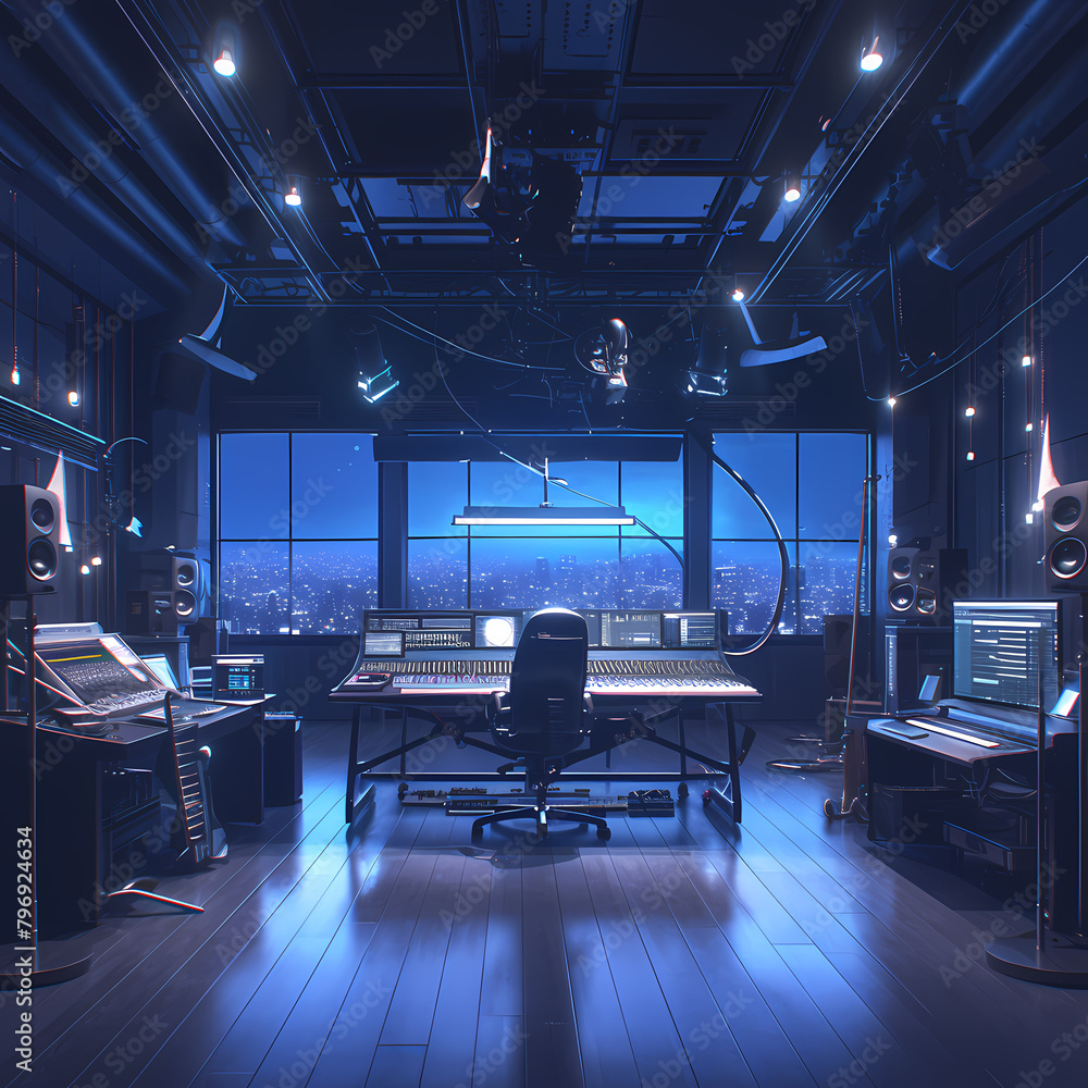 Advanced Professional Recording Studio with Stunning Cityscape
