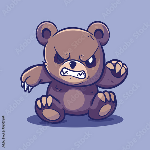 Angry bear flat style cartoon vector illustration