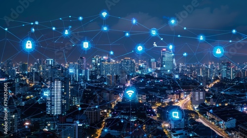 The interconnectivity of smart devices forms the backbone of intelligent urban environments, enhancing daily life, background concept photo