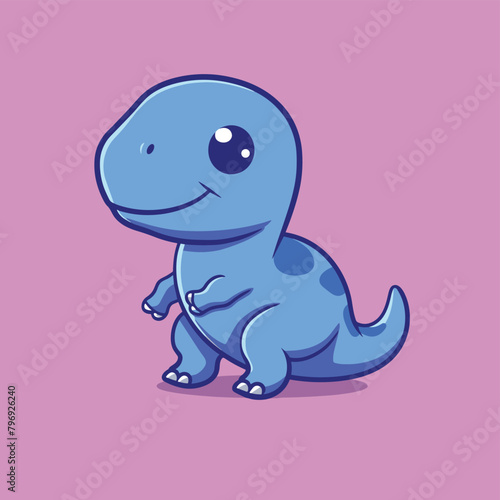 Cute blue dinosaur simple flat style vector illustration