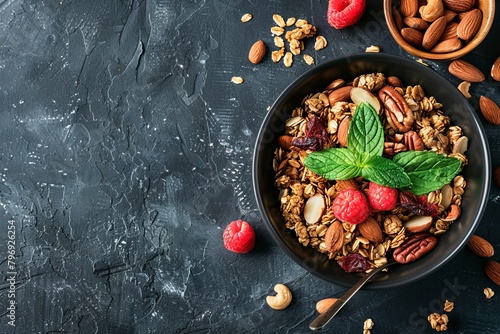 Tasty, health-conscious breakfast of colorful, fiber-rich berries and oatmeal mixed in the kitchen, perfect for a natural, nutrient-rich start to the day.