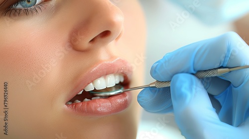 Woman having dental checkup with dentist  focusing on teeth