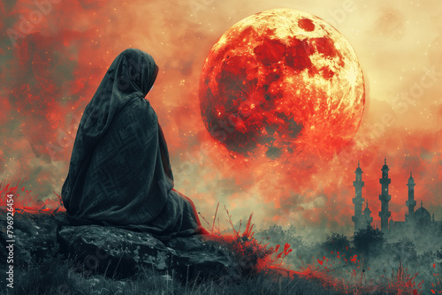 Muharram Greeting Card Background, Generative AI