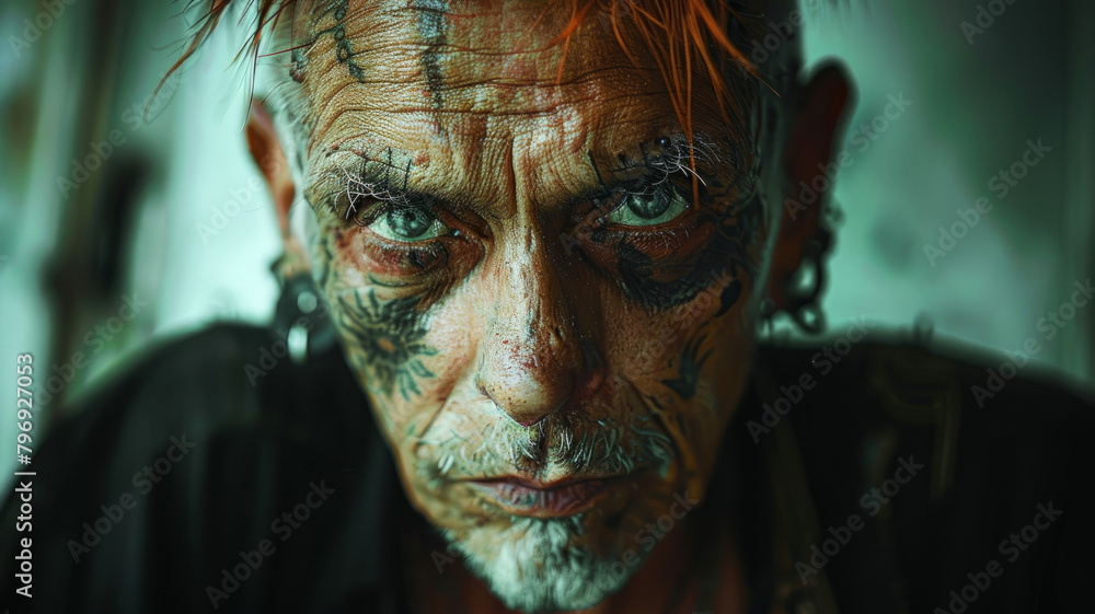 Man with facial tattoos looking at camera Man with facial tattoos looking at camera