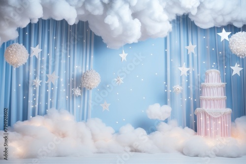 3D cloud in sky backdrop room party celebration tranquility photo