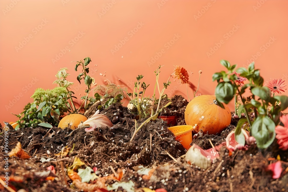 Open Compost Pretty Peach background with open compost bin filled with organic waste ...