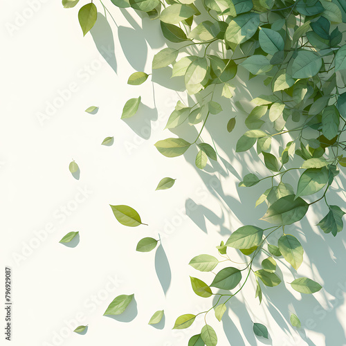 Bright and Full Life-like 3D Rendered Shadows of Moving Leaves Isolating the Background for a Clean and Modern Aesthetic