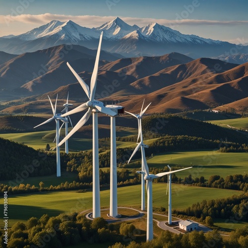 World wind day theme having wind turbines are generating the electricty behind them a beautiful view of nature photo