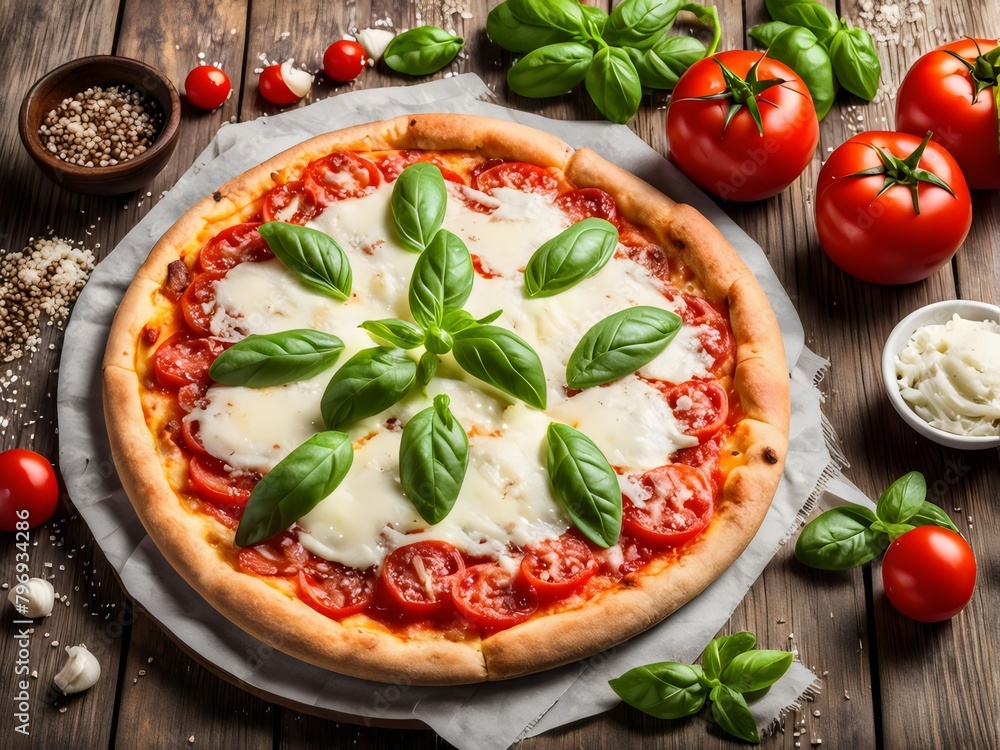 pizza with tomato and basil