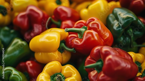 Vibrant bell peppers in a variety of colors, including red, yellow, and green. photo
