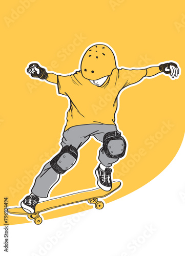 sk8 girl, Girl with skateboard to Do Skateboard Tricks. Vector illustration.Cartoon character.