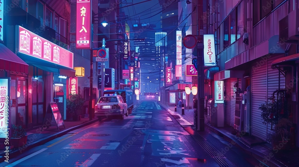 Neon Lit Streets of a Futuristic Japanese Metropolis in Vibrant Aesthetic
