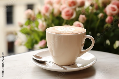 Cafe au lait coffee saucer drink. photo