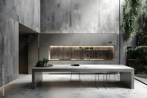 Wallpaper Mural Contemporary modern kitchen interior in in grey concrete with green house plants. Torontodigital.ca