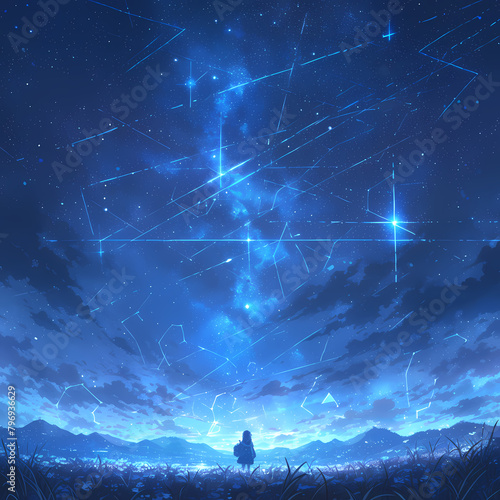 Luminous Night Sky Over Serene Fields with Stargazer