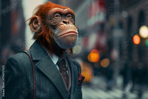 Thoughtful primate in business attire photo