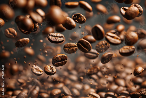 A lot of coffee beans floating in the air. Generative AI