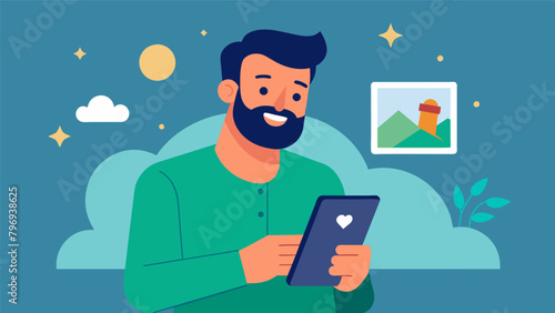 A man scrolling through photos on his phone smiling as he remembers the moments he captured and is grateful for..