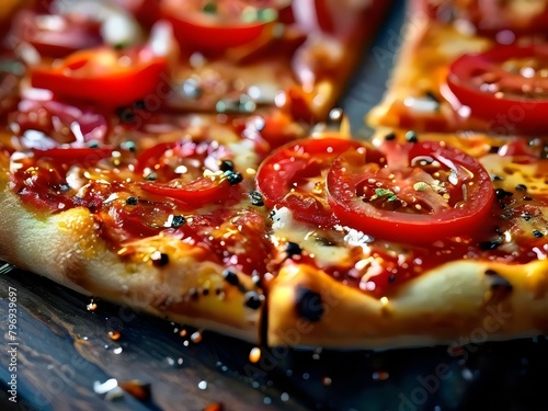 pizza with salami and tomatoes photo