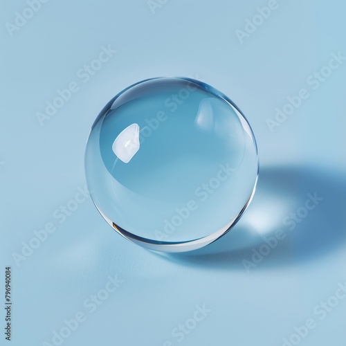 Transparent glass sphere on blue background