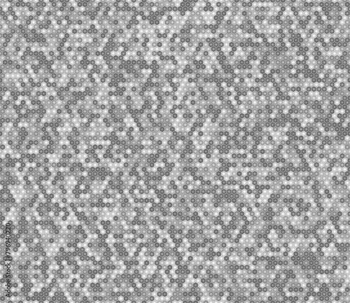 Vector background with grey color tones and gradients. Features a hexagon stacked mosaic pattern. Seamless and tileable vector illustration.