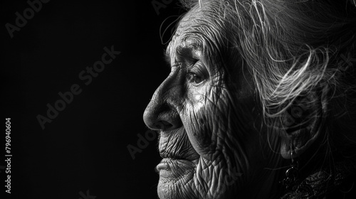 Wisdom in Monochrome: Portrait of an Elderly Woman. Generative AI