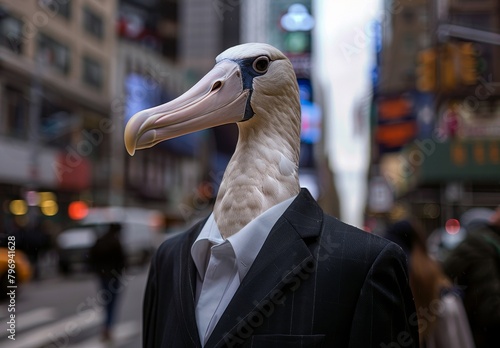 Businessman with bird head in city photo