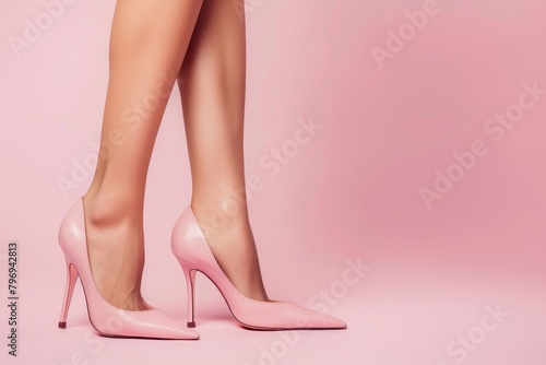 Elegant pink high heels on a pink background