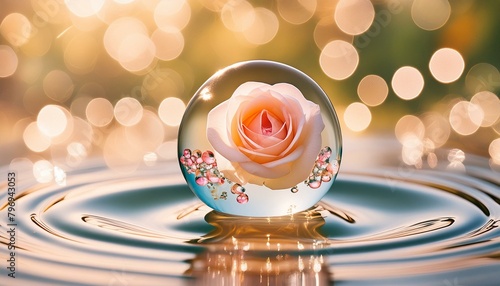 水滴の中にある美しい薔薇 photo