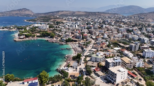 Hafen küste von albanien ksamil saranda von oben mit der dji air 3 im sommer urlaub vom strand aus photo