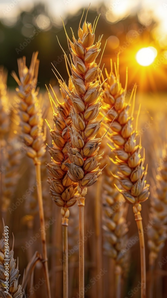 Obraz premium Wheat Field With Setting Sun