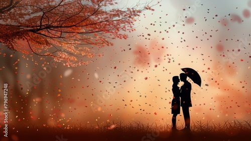 Couple Kissing Under Umbrella in Rain