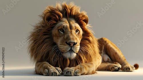 This image shows a majestic lion in all its glory. The lion is lying down, but it is still imposing and powerful. photo