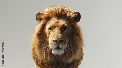 A majestic lion with a golden mane stares into the camera with an intense gaze. Its powerful presence demands respect and admiration.