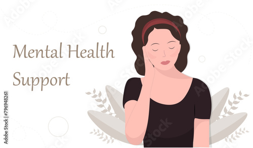 Mental health support concept, psychological therapy and treatment, Mental Health Awareness Month, flat vector illustration