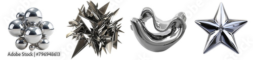 Modern metal chrome contours. 3D polished abstract shapes. photo