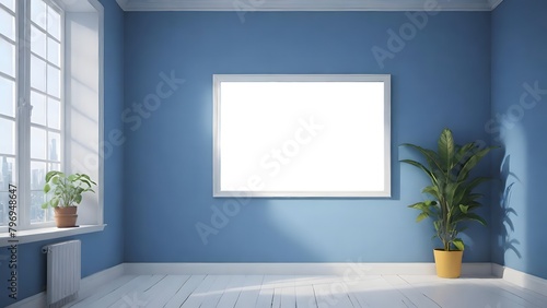 Mock up frame in blue room interior design 