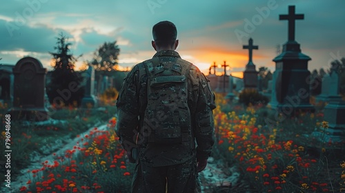 Man Standing in Field at Sunset