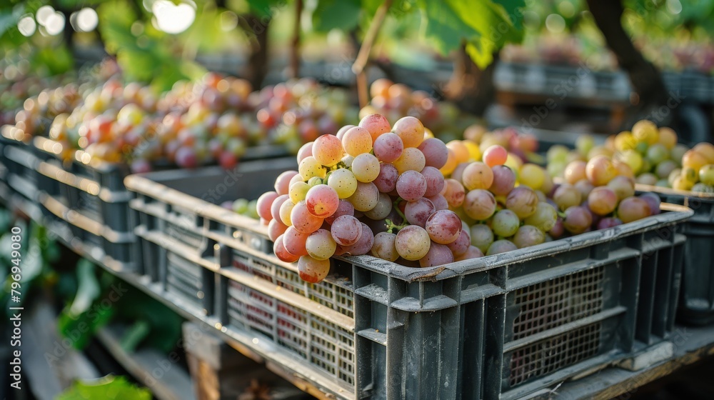 Obraz premium Grapes Bunched in Crate