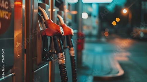 Close up pump nozzle at gas station, Generative Ai photo