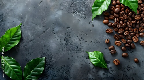 Fresh Coffee Beans On Dark Background with empty space for text photo