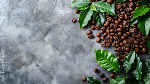 Fresh Coffee Beans On Dark Background with empty space for text photo