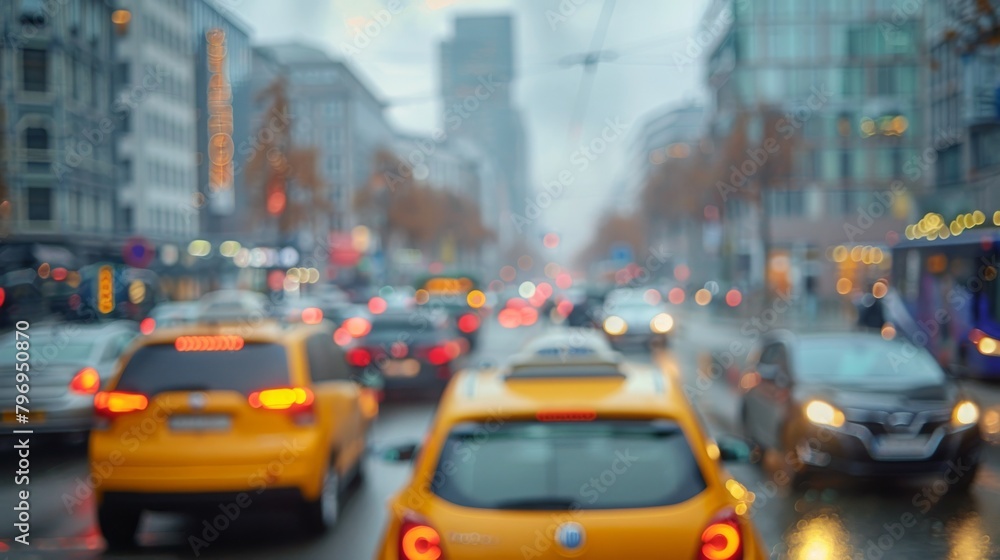 Bustling City Street With Heavy Traffic