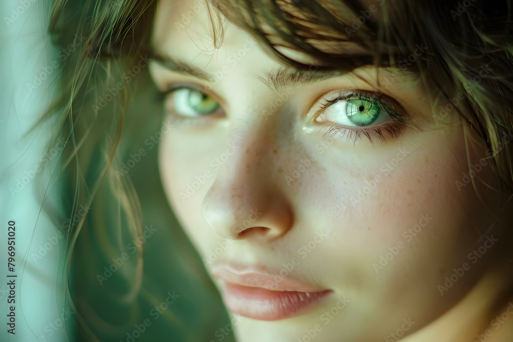 Closeup portrait of a beautiful woman with striking green eyes. Concept Closeup Portrait, Green Eyes, Beautiful Woman Closeup portrait of a beautiful woman with striking green eyes. Concept Closeup Portrait, Green Eyes, Beautiful Woman