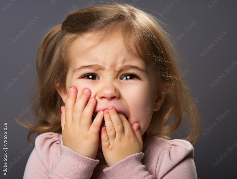 Portrait of Small girl crying with her eyes shut, hands on her face. An upset child is in tears, covering his face with his hands in horror. Upset kid Crying with Eyes Closed Portrait of Small girl crying with her eyes shut, hands on her face. An upset child is in tears, covering his face with his hands in horror. Upset kid Crying with Eyes Closed