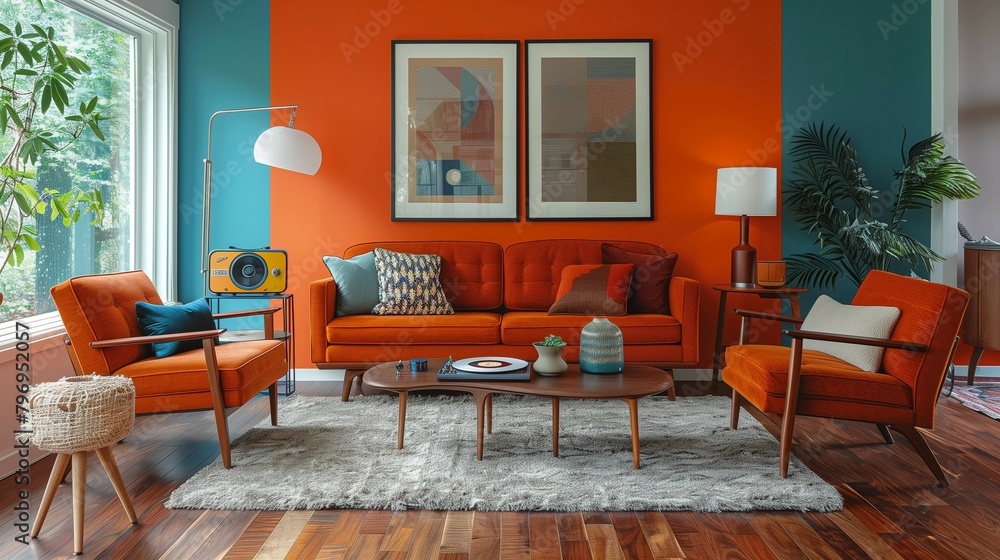 Mid-Century Magic: Retro Living Room Vibes, generative ai Mid-Century Magic: Retro Living Room Vibes, generative ai