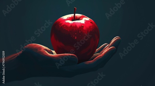 Forbidden Fruit , Tempting red apple held in shadowy hands, symbolizing lust photo