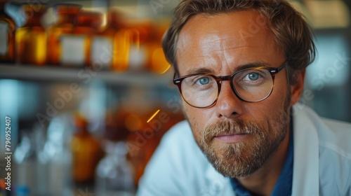 Man Sitting at Bar in Front of Bottles