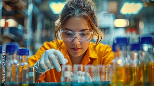 Woman Wearing Glasses Conducting Experiments in Laboratory